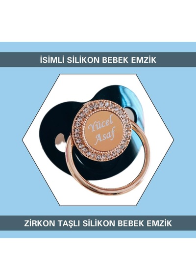Sahi Aksesuar İsimli Zirkon Taşlı Silikon Bebek Emzik Kahverengi