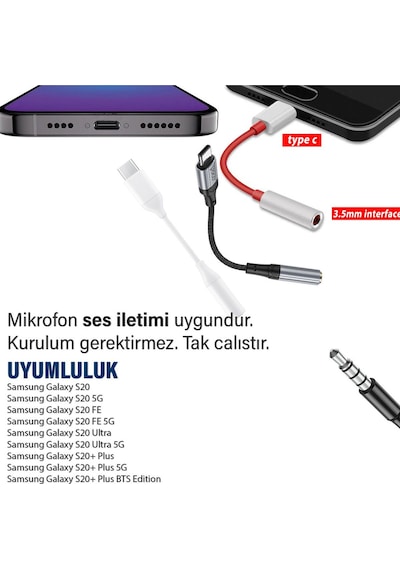 Samsung Uyumlu S20 Fe-ultra-plus 3.5mm Kulaklık Dönüştürücü Type-c Çevirici