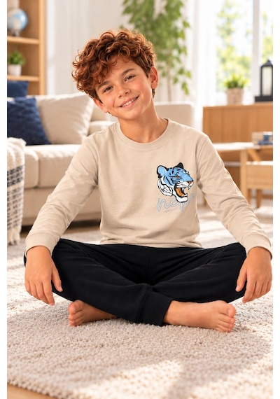 Tarık İnterlok Kumaş Garson Boy Erkek Pijama Takımı 6-10 Yaş -ta4404360 - Bej