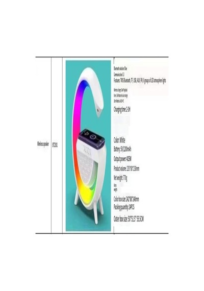 Led Wıreless Şarj Özellikli Radyolu Masa Lambası Kablosuz Gece Lambası Bluetooth Hoparlör Beyaz