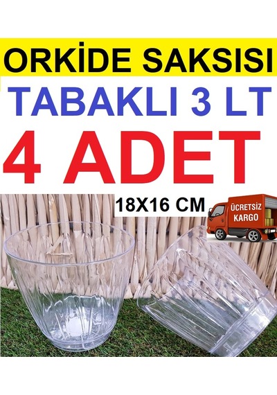 Orkide Saksısı 4 Adet 3 Lt Tabaklı Orkide Saksısı Şeffak Saksı