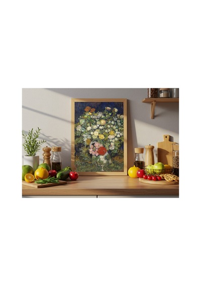 Klasik Sanat Van Gogh Vazoda Çiçek Buketi Çerçevesiz Poster 21x30 Cm A4 Tablo Klasik Sanat