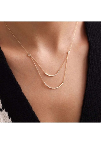 Sembol Gold Altın Çubuk Kolye Çift Zincir T12763