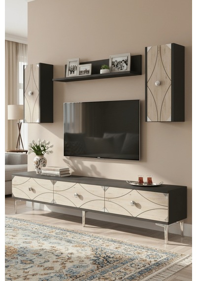 Tvr1897ats - Alfa Tvr180 Tv Ünitesi Takım , Tv Sehpası Antrasit - Traverten - Sılver 180cm Tvr1897ats - Alfa Tvr180 Tv Ünitesi Takım , Tv Sehpası Antrasit - Traverten - Sılver 180cm