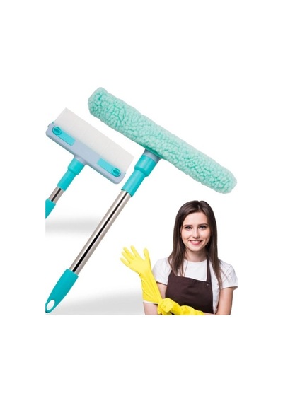 Peluşlu Cam Temizliği Çekçekli 2 in 1 Cam Temizleme Aparatı Yeşil