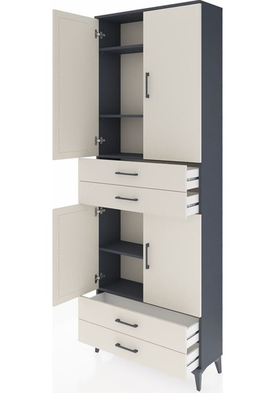 Arges Dolap 5 Raflı 4 Çekmeceli 4 Kapaklı 88x30x243 Antrasit-aytaşı Antrasit