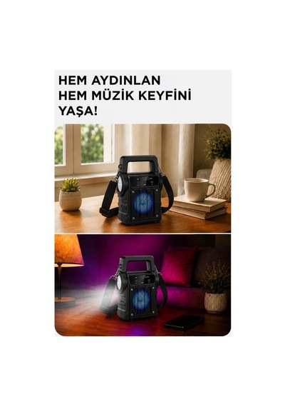 Bluetooth Hoparlör Rgb Işıklı Fenerli Kablosuz Speaker Kts-2295 Siyah Renkli Müzik Kamp