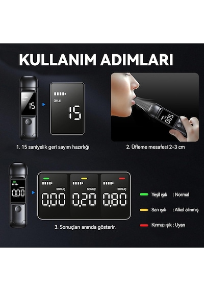 Teletek Dijital Alkolmetre, Lcd Ekranlı, Type-c Şarjlı, Sesli Ve Işıklı Uyarı Sistemi, Taşınabilir Alkol Test C