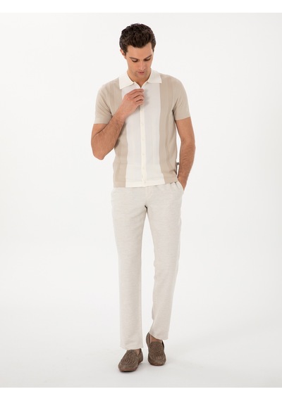 Cacharel Bej Slim Fit Düğmeli Kısa Kollu Triko Hırka