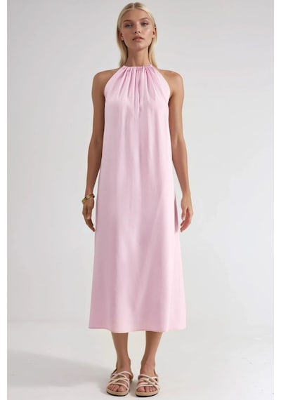 Hiccup Busem Halter Yaka Midi Elbise Toz Pembe