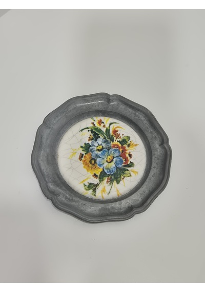 Vintage Zınn Çerçeveli Dekoratif Çiçek Temalı Duvar Tabağı 10cm 010
