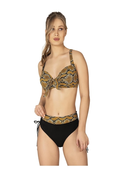 Endeep Kadın Büyük Beden Balenli Destekli Yılan Desenli Bikini Takımı-yılan Sarısı