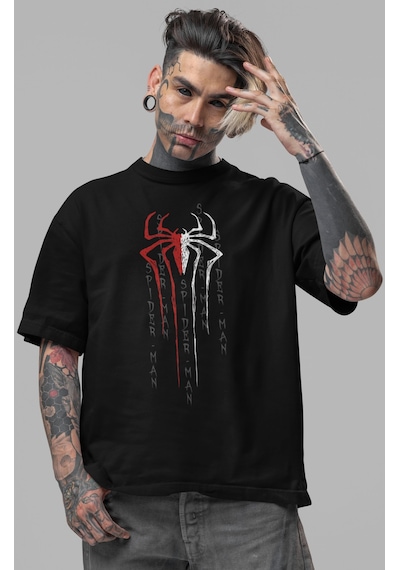 Tasarım Spider-man Örümcek Adam Film Kahramanı Ön Baskılı Unisex Siyah