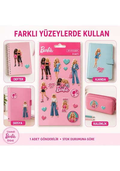 Bakgelal Barbie 3d Kabartmalı Sticker Renkli Çıkartma Etiket Seti - 9061888571465 Çok Renkli