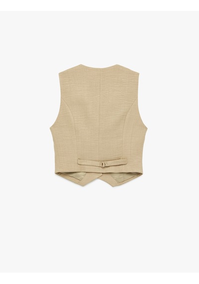 Koton Regular Fit Cepli V Yaka Blazer Yelek Haki 6sak20041uw Haki