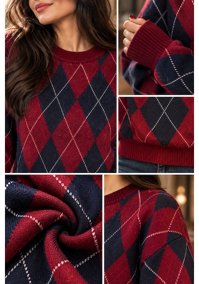 Cloudymood Kadın Bordo Lacivert Baklava Desenli Bisiklet Yaka Oversize Triko Kazak Bordo-lacivert - 937711675 Bordo-lacivert Cloudymood Kadın Bordo Lacivert Baklava Desenli Bisiklet Yaka Oversize Triko Kazak Bordo-lacivert - 937711675 Bordo-lacivert