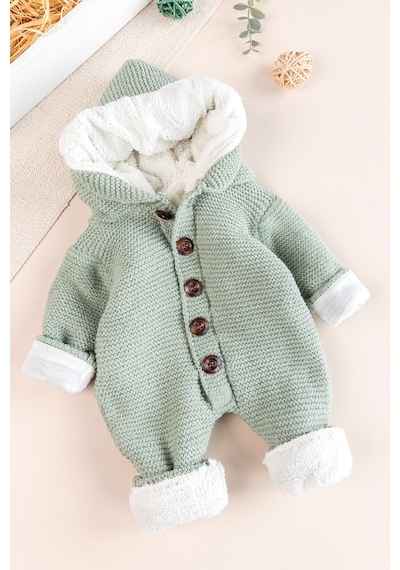 Babymod Triko Örme Welsoft Astarlı Kapüşonlu Kışlık Bebek Tulum Yeşil