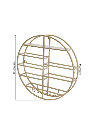 Gold Metal Daire Şaraplık Duvara Monte Daire Metal Şarap Rafı Kadehlik