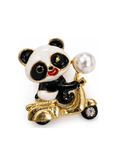 Sevimli Panda Scooter Broş İnci Detaylı Şık Kadın Yaka İğnesi Açık Gri