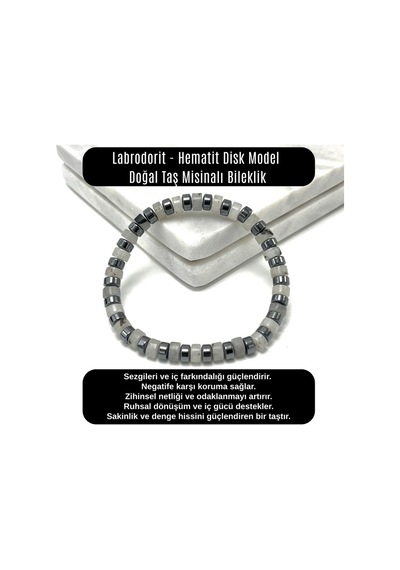 Sertifikalı Labrodorit - Hematit Disk Model Doğal Taş Misinalı Bileklik Çok Renkli