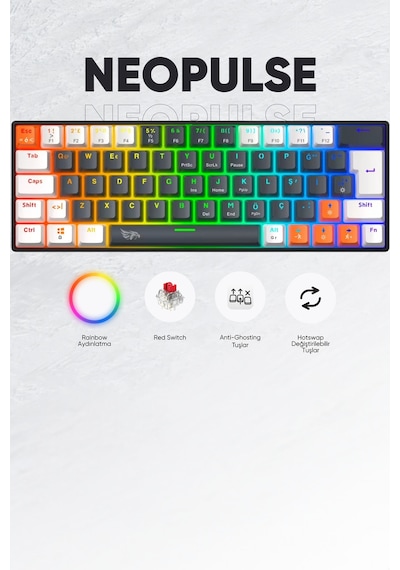 Neopulse Mekanik Klavye Gaming Klavye Red Switch Rainbow 63 Tuşlu Gasket Klavye Mini 12mod Siyah