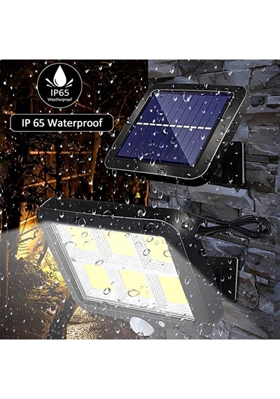 Kablolu Güneş Enerjili 120 Cob Led Solar Bahçe Aydınlatması - Ip65 Su Geçirmez Cob Led Hareket Sensörlü Duvar Lambası, 3 Modlu Dış Mekan Solar Projektör Projektör Aydınlatma
