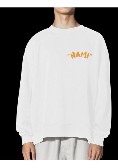 Unisex Beyaz Nami Baskılı Hoodie Oversize Kapşonsuz Sweatshirt Beyaz