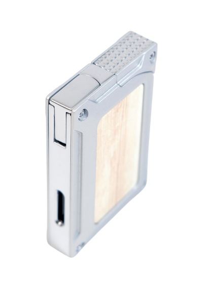 Caseti Tek Torch Pürmüz Gümüş Ahşap Desenli Metal Puro Çakmağı