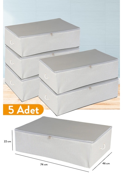 Serstil 5 Adet - Mega Boy Baza Altı Antrasit Çizgili Hurç 74 X 46 X 22 Cm Gri