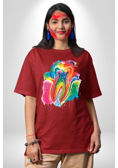 Diş Doktoru Diş Anatomisi Özel Tasarım Pamuklu Bisiklet Yaka Unisex Oversize Boyfriend Dijital Baskılı Kırmızı T-shirt Kırmızı