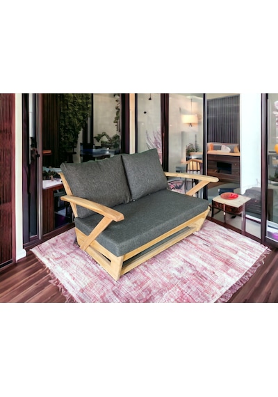 Monza Bahçe Balkon Masif Kestane Ahşap Kollu Koltuk- 2+1 Antrasit