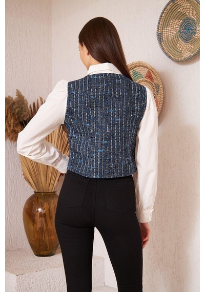 Darlin Moda Mavi Tüvit Garnili Uzun Kollu Gömlek Dm9001 Mavi
