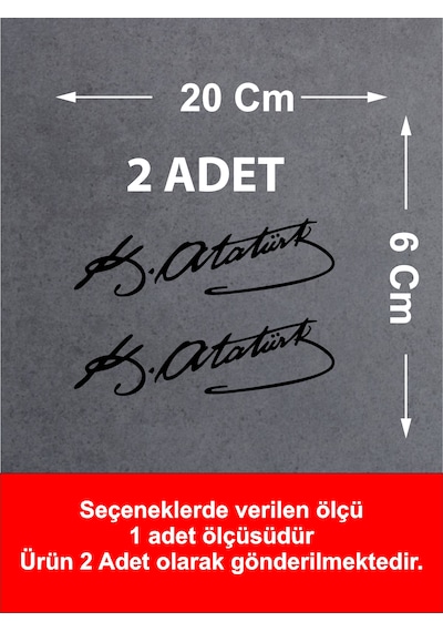 Mustafa Kemal Atatürk İmza 2 Adet Sticker - Araba Oto Motosiklet Karavan Sticker - 00016 20x6 Cm