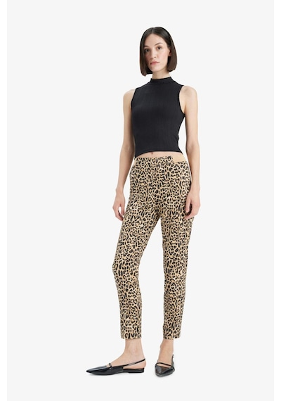 DeFacto Sigaret Saten Kumaş Pantolon Leopar Desenli Normal Bel Beli Lastikli Düz Paça J8741AZ25SPBG350
