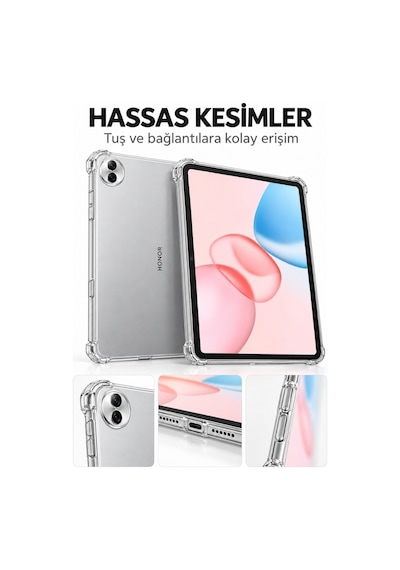 Honor Pad 10 12.1 İnç Şeffaf Antişok Tablet Kılıfı Darbe Emici Köşe Korumalı Esnek Silikon Kılıf Arka Kapak