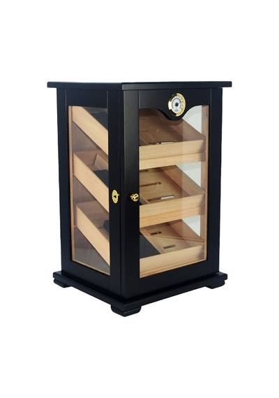 3 Raflı Puro Kutusu Humidor Kabinet Siyah 150's