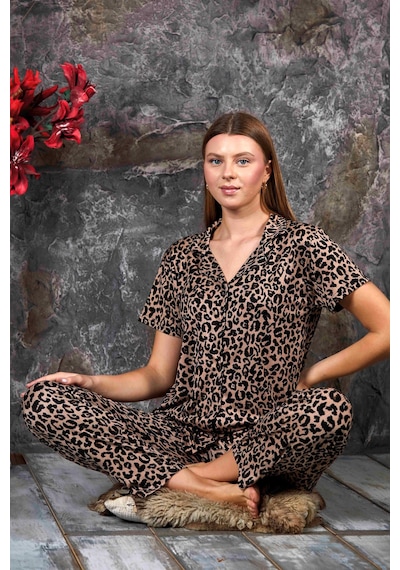 Nisanca Kısa Kollu Pegasus Gömlek Pijama Takımı- Genç Anne Serisi Leopar