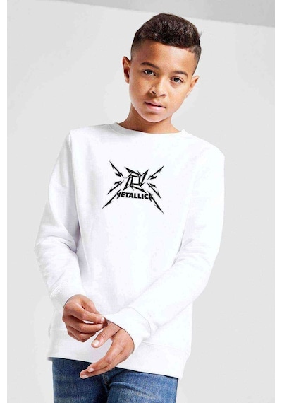 Tshirthane Metallica Beyond Magnetic Logo Baskılı Unisex Çocuk Beyaz Sweat