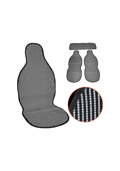 Nyf 04 Terletmez Minder Pamuklu Açık Gri-siyah 3 Lü Set 2 Ön Pilot + 1 Arka Oturma