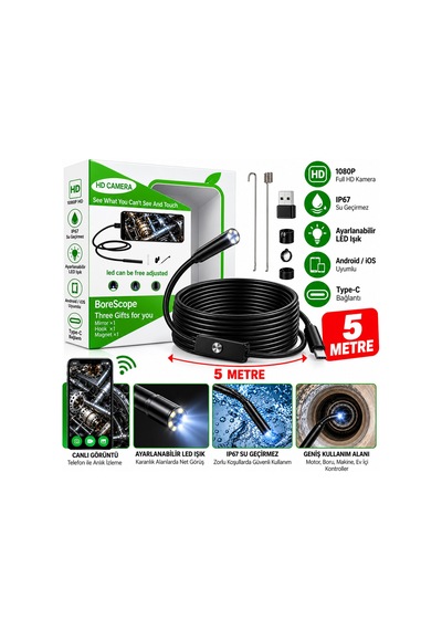 Hd 5 Metre- Su Geçirmez Yılan Kamera Ip67 Sertifikalı Led Işıklı Android Destekli 5728