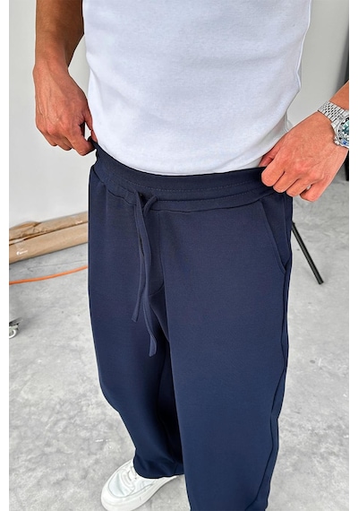 Lacivert Dokulu Basic Baggy Pantolon Lacivert