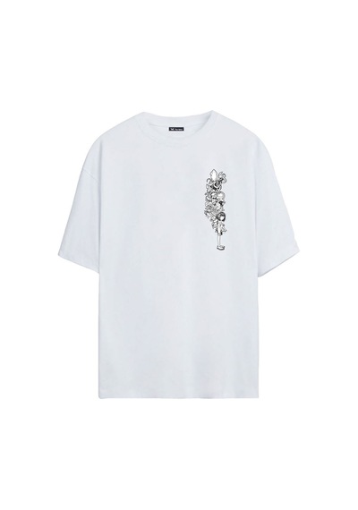 Thewert Unisex Ahtapot Ve Kız Baskılı Beyaz Oversize Tshirt