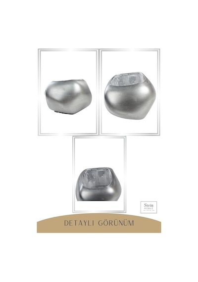 Çiçek Saksısı Büyük Boy 3 Adet Spiral Oval Model - Gümüş Eskitme
