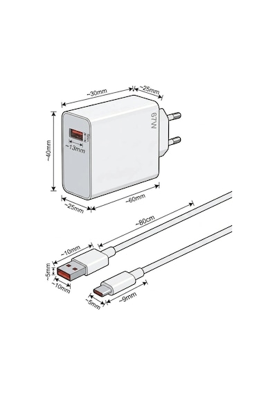 67w Hızlı Şarj Adaptörü Usb To Type-c - Pd Destekli, Akıllı Hızlı Şarj Başlığı, Güvenli Güç Adaptörü Bx40