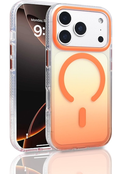 Apple Uyumlu iPhone 17 Pro Kılıf M-safe Şarj Özellikli Transparan Renk Geçişli Zore Toros Kapak Turuncu