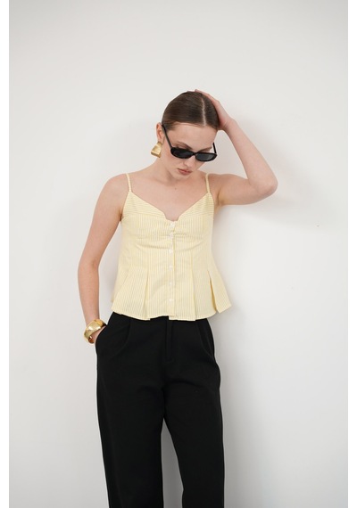 Verymoda Çizgili Askılı Bluz D2791 Sari
