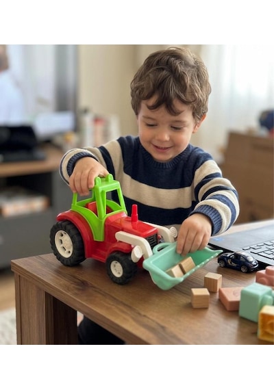 Mini Traktörüm Fileli 25cm Tekerlekli Ayarlanabilir Hareketli Kepçeli Oyuncak Traktör Çok Renkli