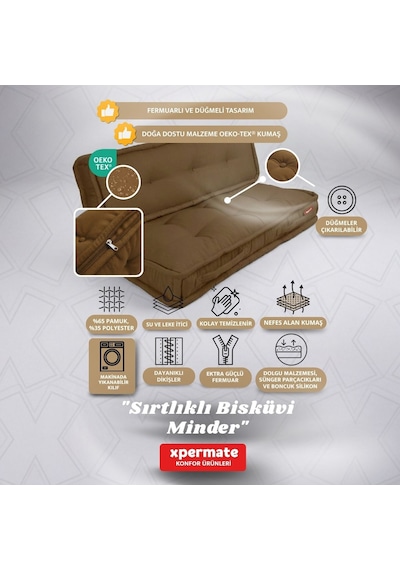 Xpermate Bisküvi Yer Minderi 60x120 Kalın Palet Balkon Petek Önü Fermuarlı Minder Kahverengi