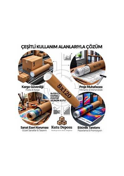 8x120 Cm Kapaklı Silindir Postüp Rulo Gönderi Kutusu 1 Adet