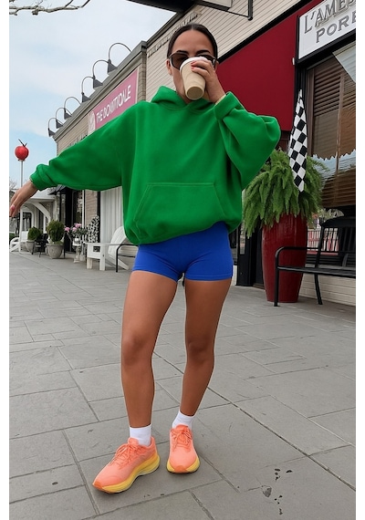Benroma 3 İplik Penye Kadın Düz Renk Sweatshırt Yeşil